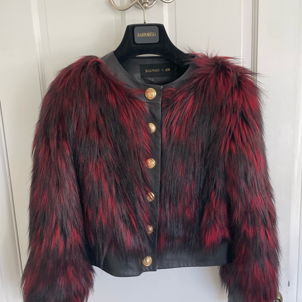 Balmain X H&M fur leather jacket